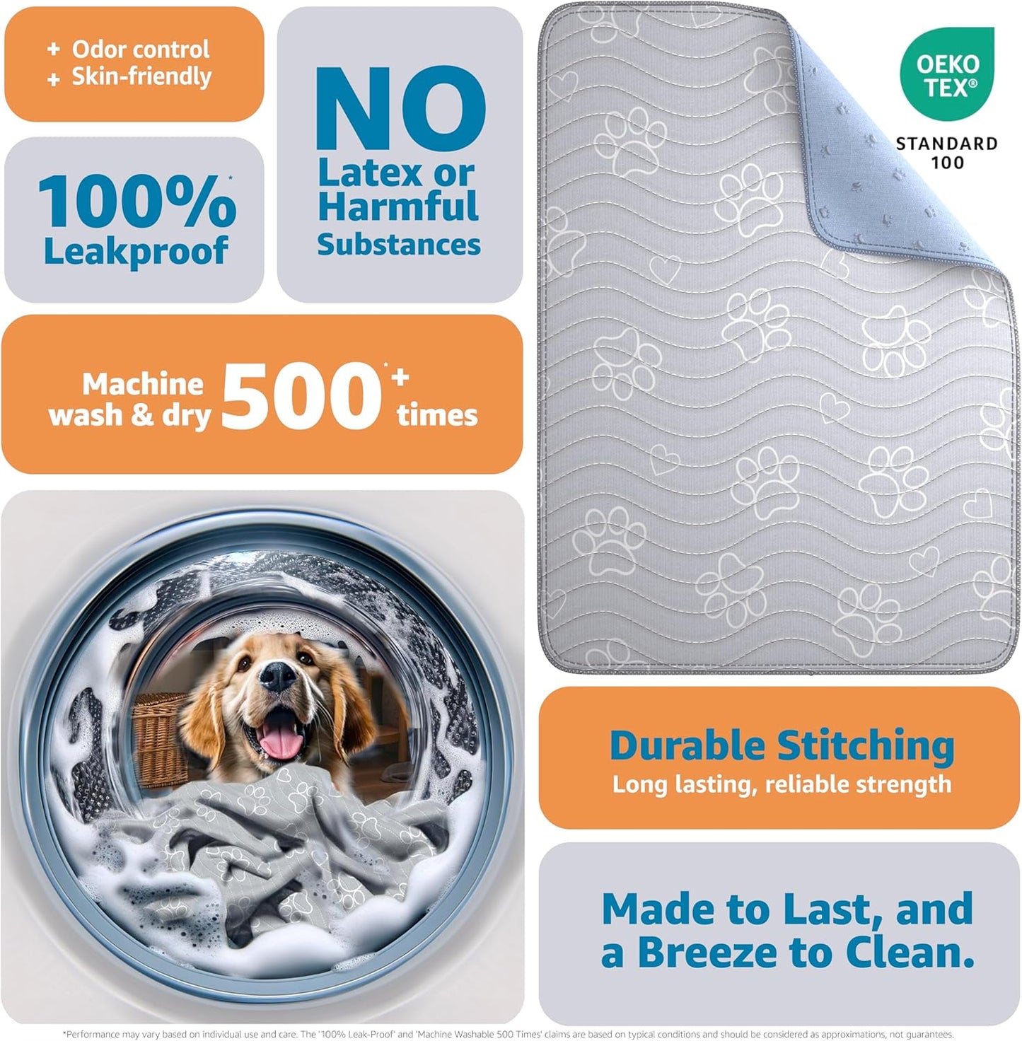 ® Reusable Puppy Pad – Waterproof, Extra-Absorbent, Washable Pee Pad for Dog Training, Whelping, & More – Protect Your Floors & Pet with Quick-Drying Potty Pad (Paws & Hearts, Small 18"X24")
