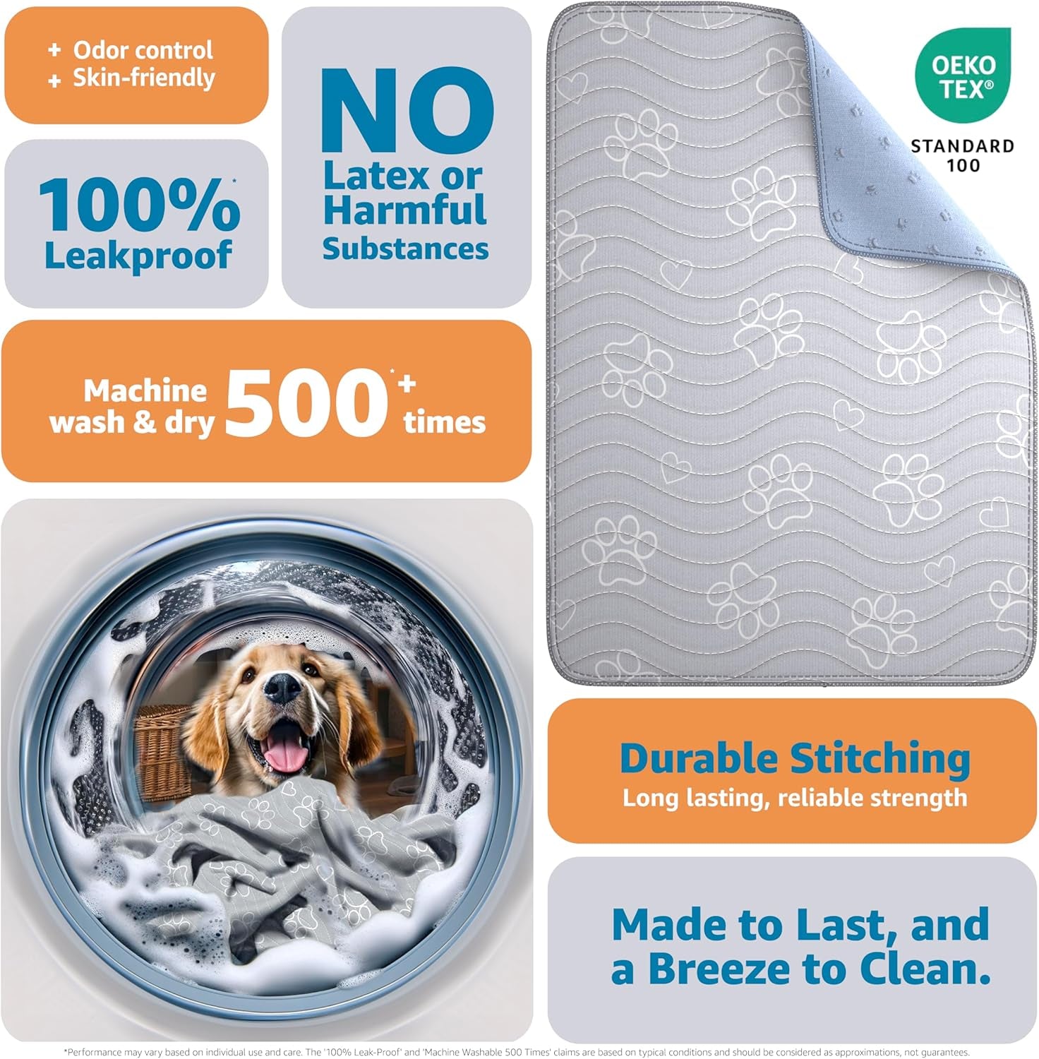 ® Reusable Puppy Pad – Waterproof, Extra-Absorbent, Washable Pee Pad for Dog Training, Whelping, & More – Protect Your Floors & Pet with Quick-Drying Potty Pad (Paws & Hearts, Small 18"X24")